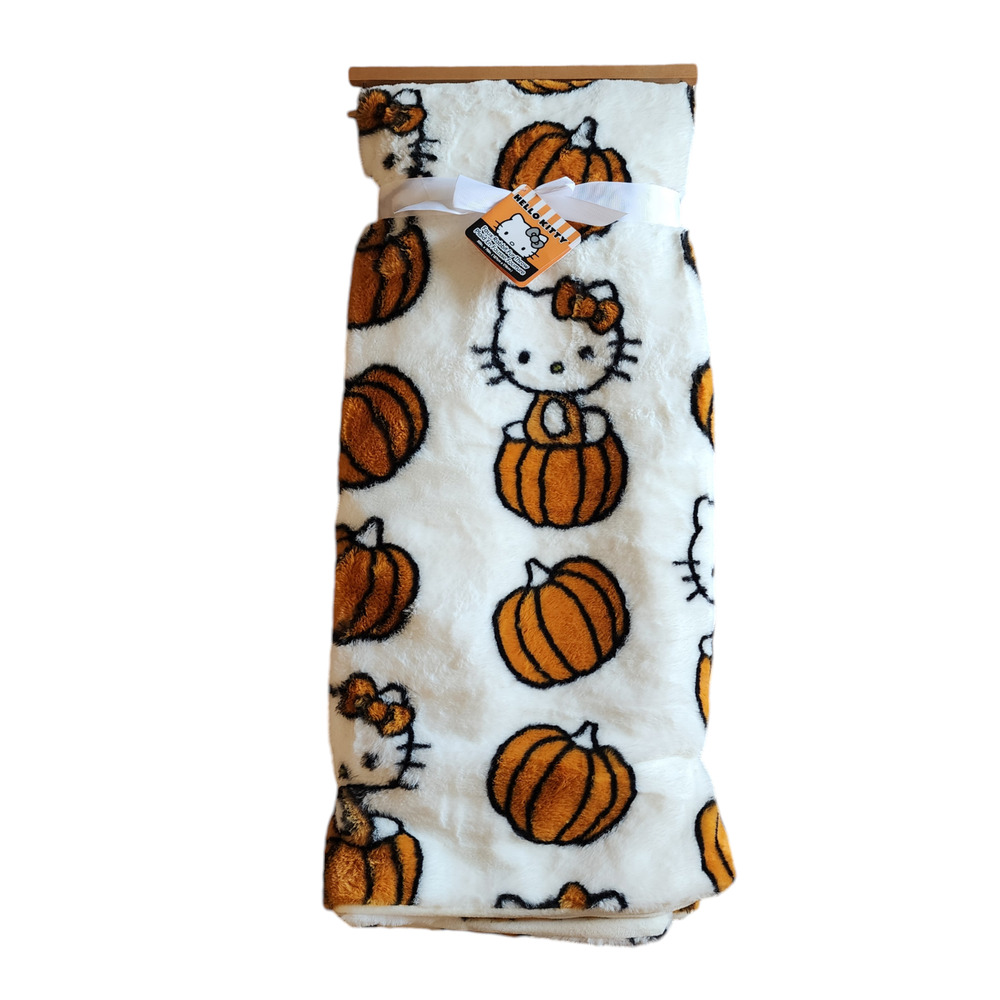 Hello Kitty Halloween 2024 50”x70” Plush Blanket Pumpkin Throw Faux Fur